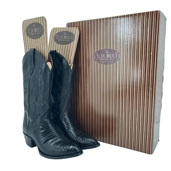 Vintage El Dorado Exotic Black Teju Lizard Cowboy Boots Mens size 9 Western 9550 - Picture 14 of 16